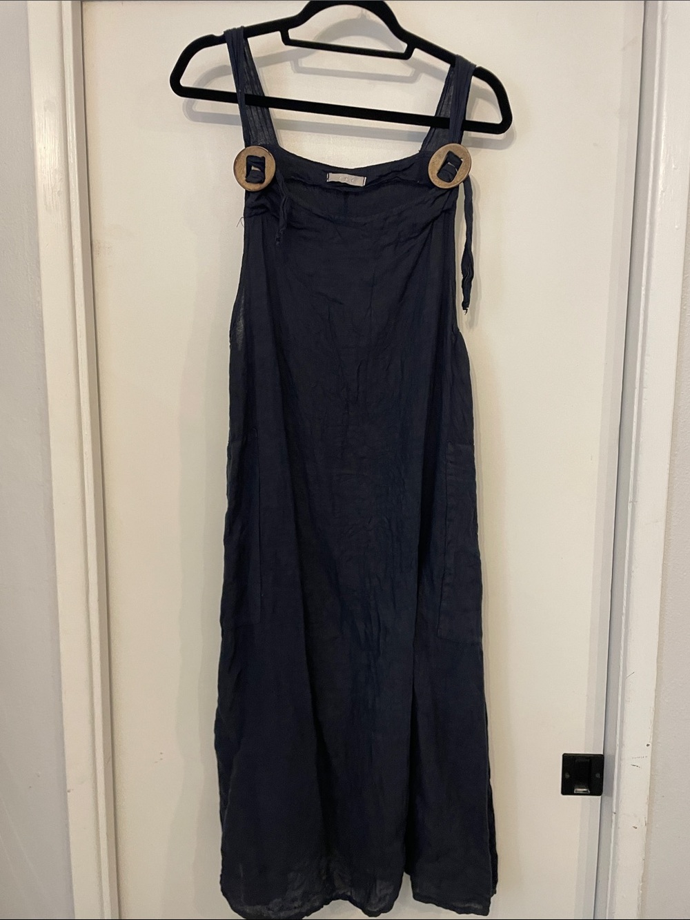 Black Linen Tank Dress with Star Tag